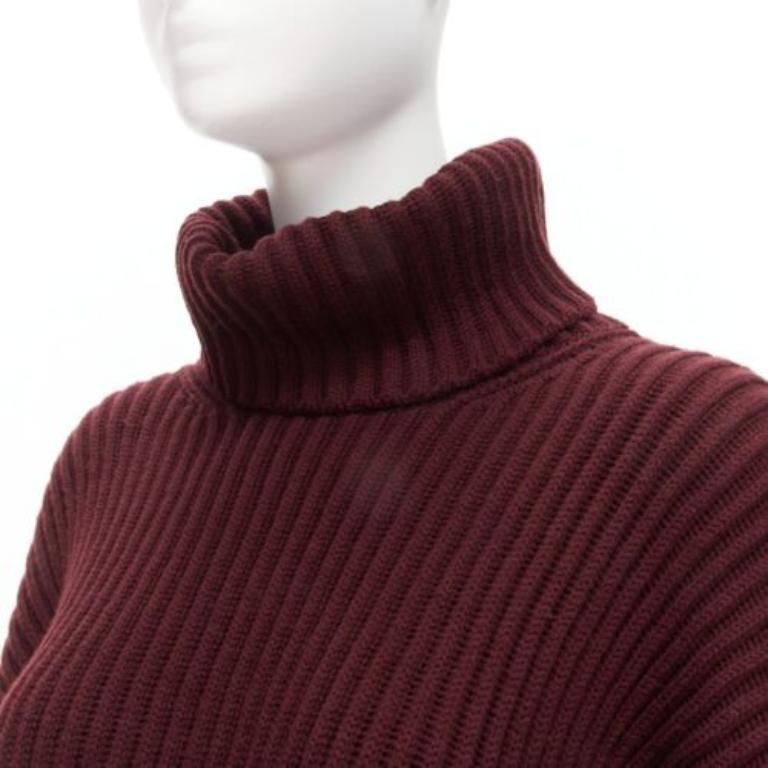 GUCCI 100% laine bordeaux Brown pull à col roulé à manches tombantes IT38 XS en vente 2