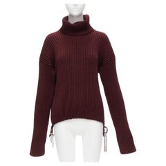 GUCCI 100% Wolle burgunderrot braun Krawatte Seite Drop Sleeve Rollkragenpullover IT38 XS