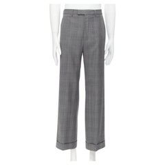 GUCCI 100% wool checked cuffed wide leg trousers IT46R S