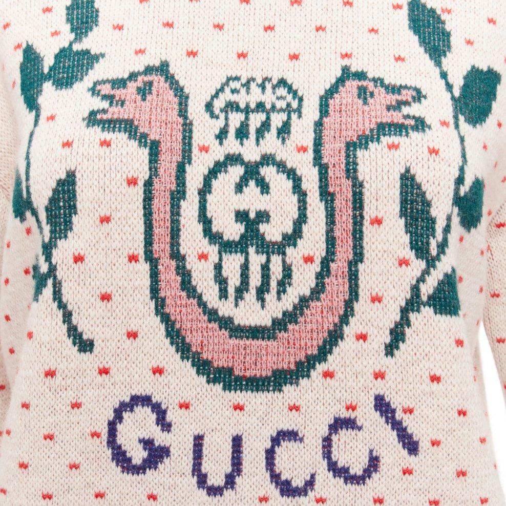 GUCCI 100% wool cream red fairisle vintage Crest logo intarsia sweater top XS
Reference: AAWC/A00637
Brand: Gucci
Material: 100% Wool
Color: Cream, Red
Pattern: Other
Extra Details: Crew neck. Dropped shoulder.
Made in: Italy

CONDITION:
Condition: