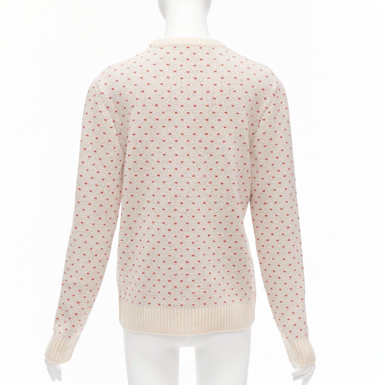 Women's GUCCI 100% wool cream red fairisle vintage Crest logo intarsia sweater top XS For Sale