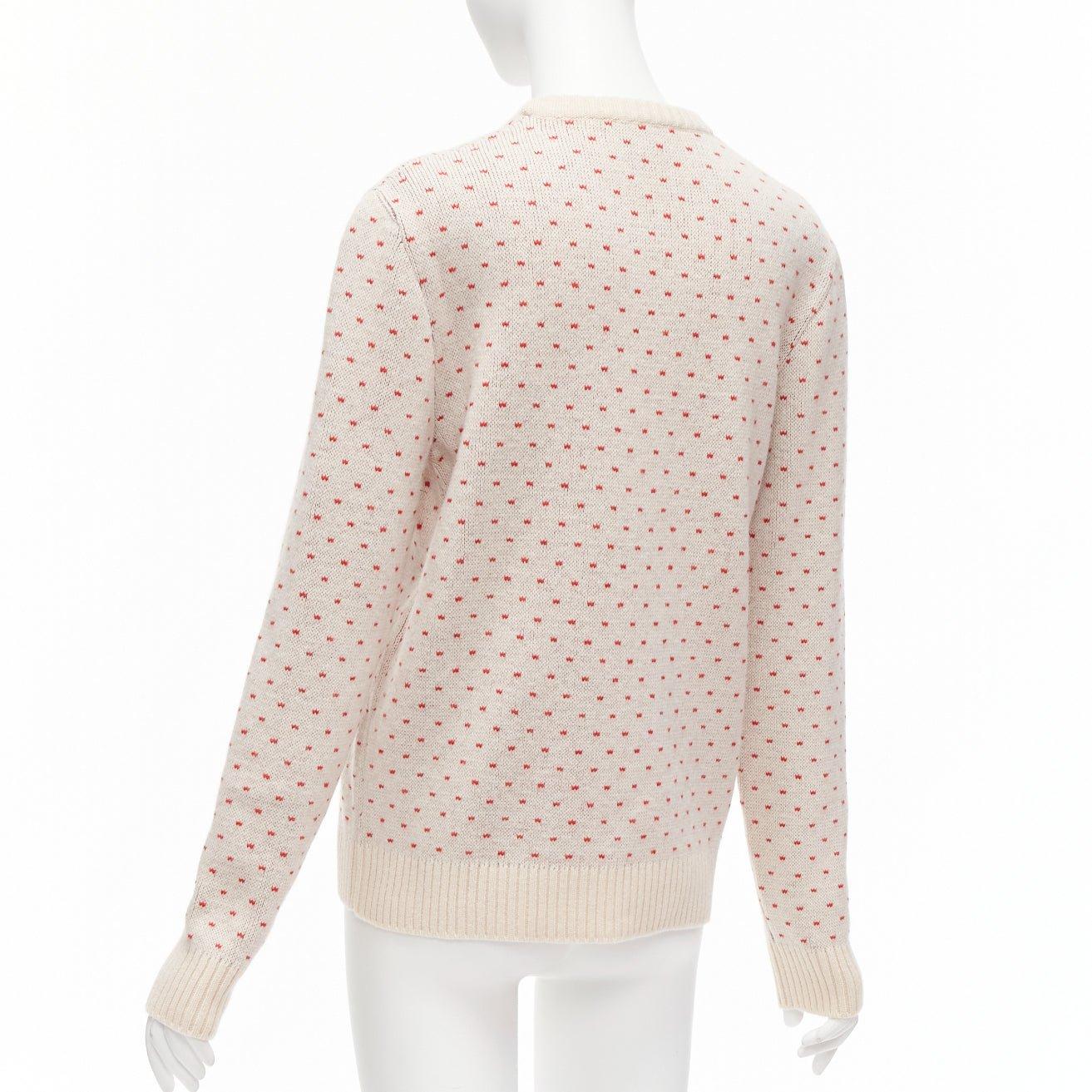 GUCCI 100% wool cream red fairisle vintage Crest logo intarsia sweater top XS For Sale 1