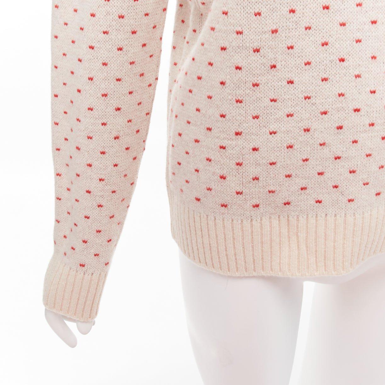 GUCCI 100% wool cream red fairisle vintage Crest logo intarsia sweater top XS For Sale 2