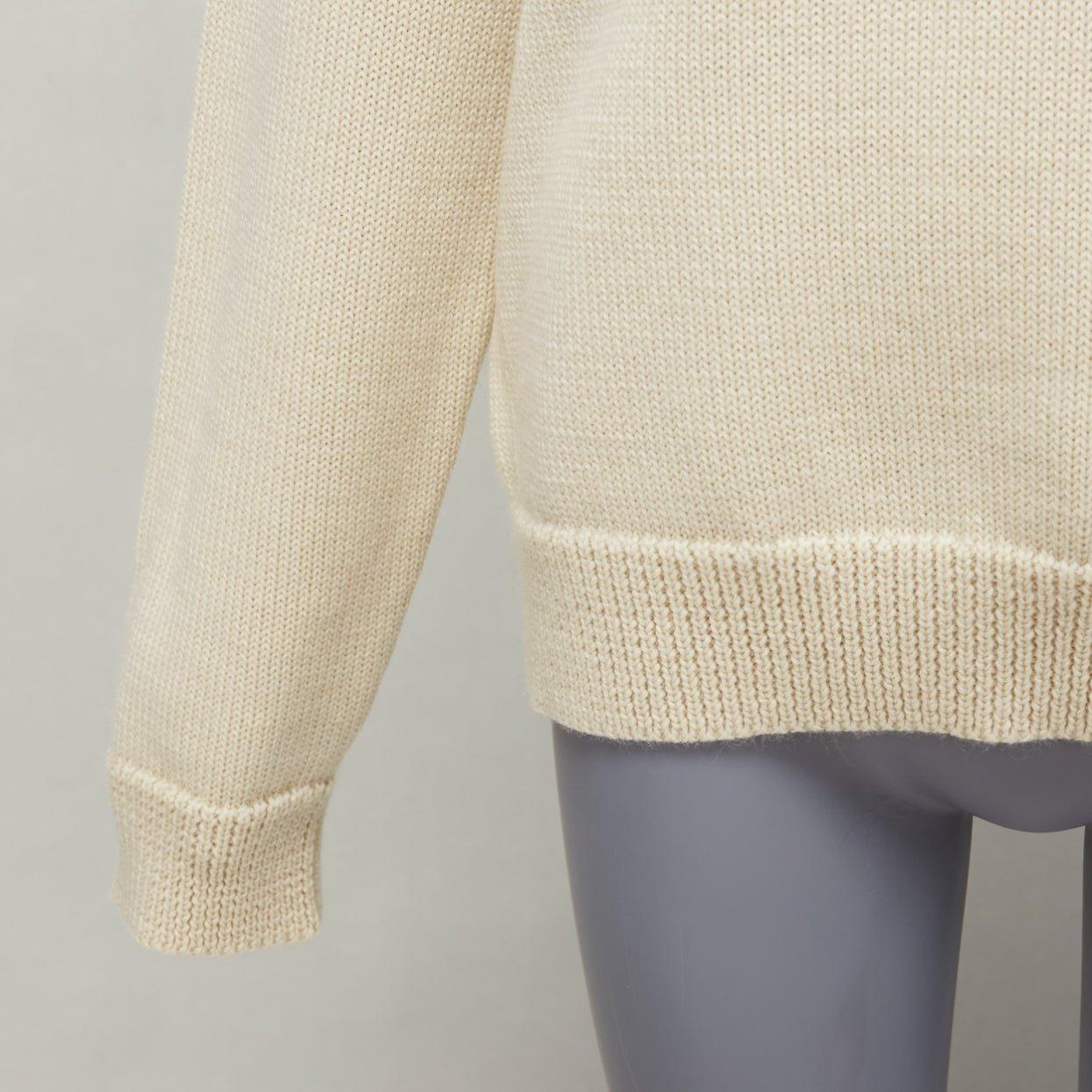 GUCCI 100% wool cream Vintage GG monogram V-neck varsity sweater S For Sale 3