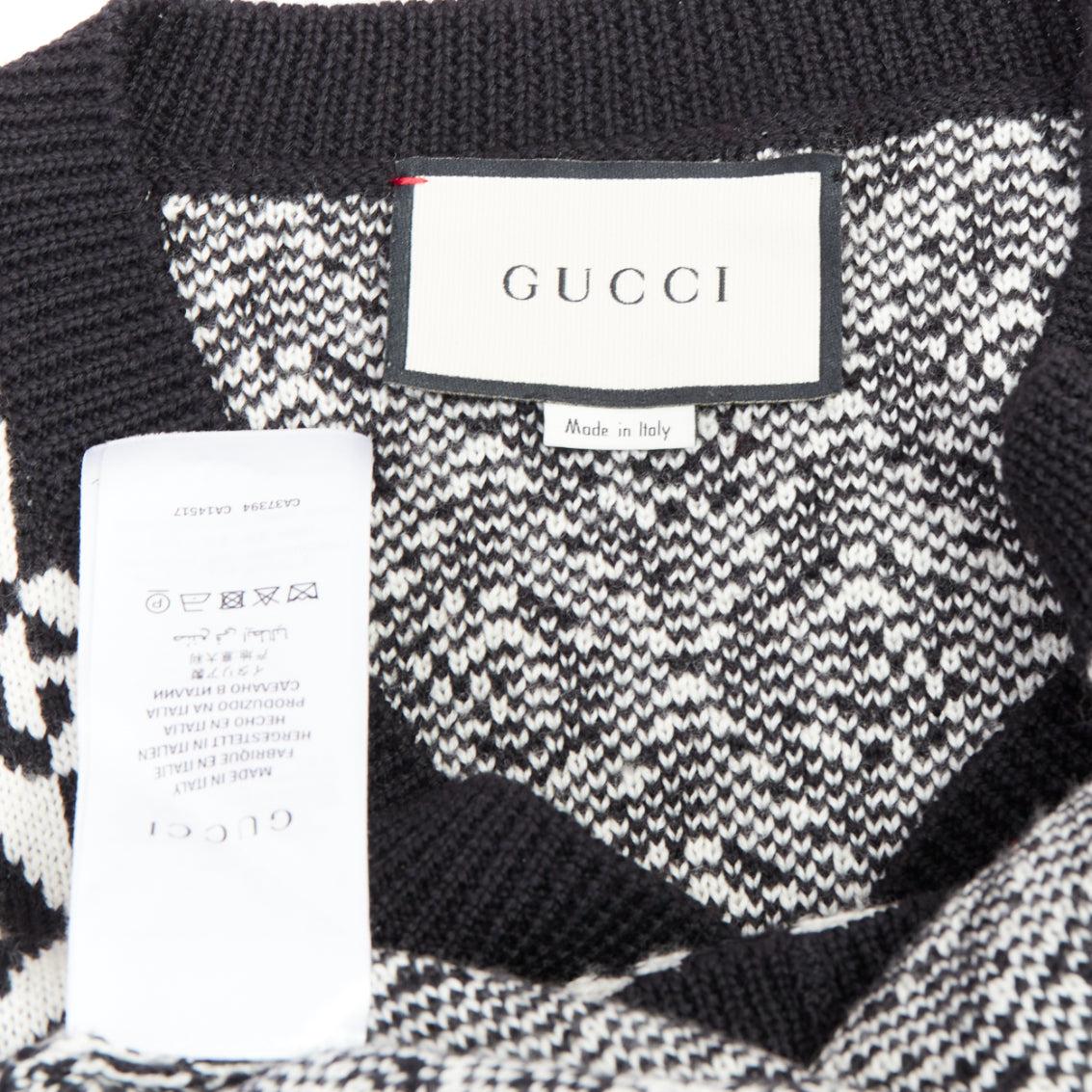 GUCCI 100% wool G Rhombus monogram black white intarsia sweater L For Sale 3