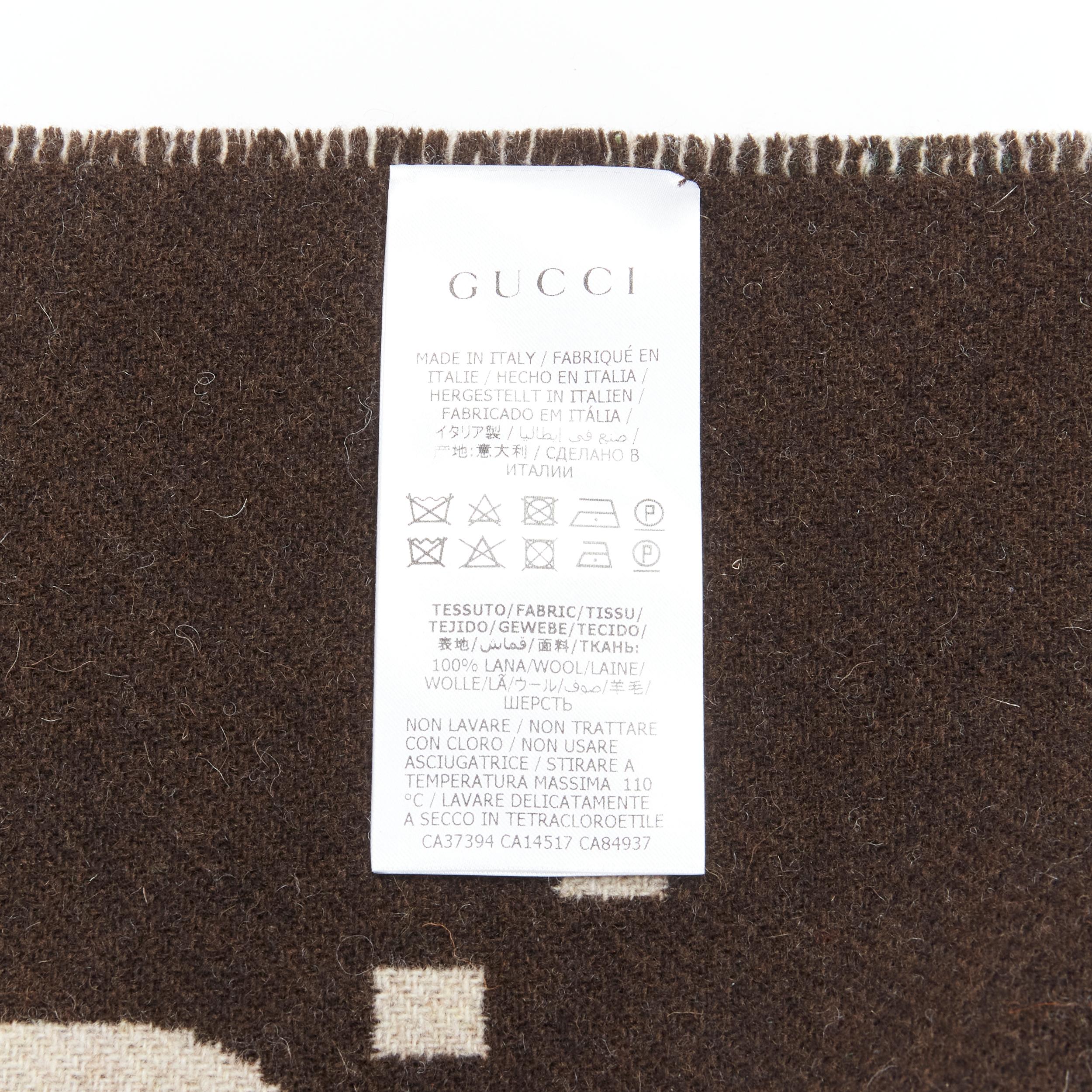 GUCCI 100% wool green red plaid tartan brown GG monogram blanket scarf For Sale 5