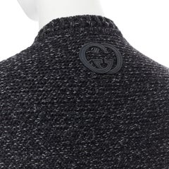 GUCCI 100% Wollgrauer Melange-Strickmantel mit Schnallenärmeln und Kapuze aus Leder S