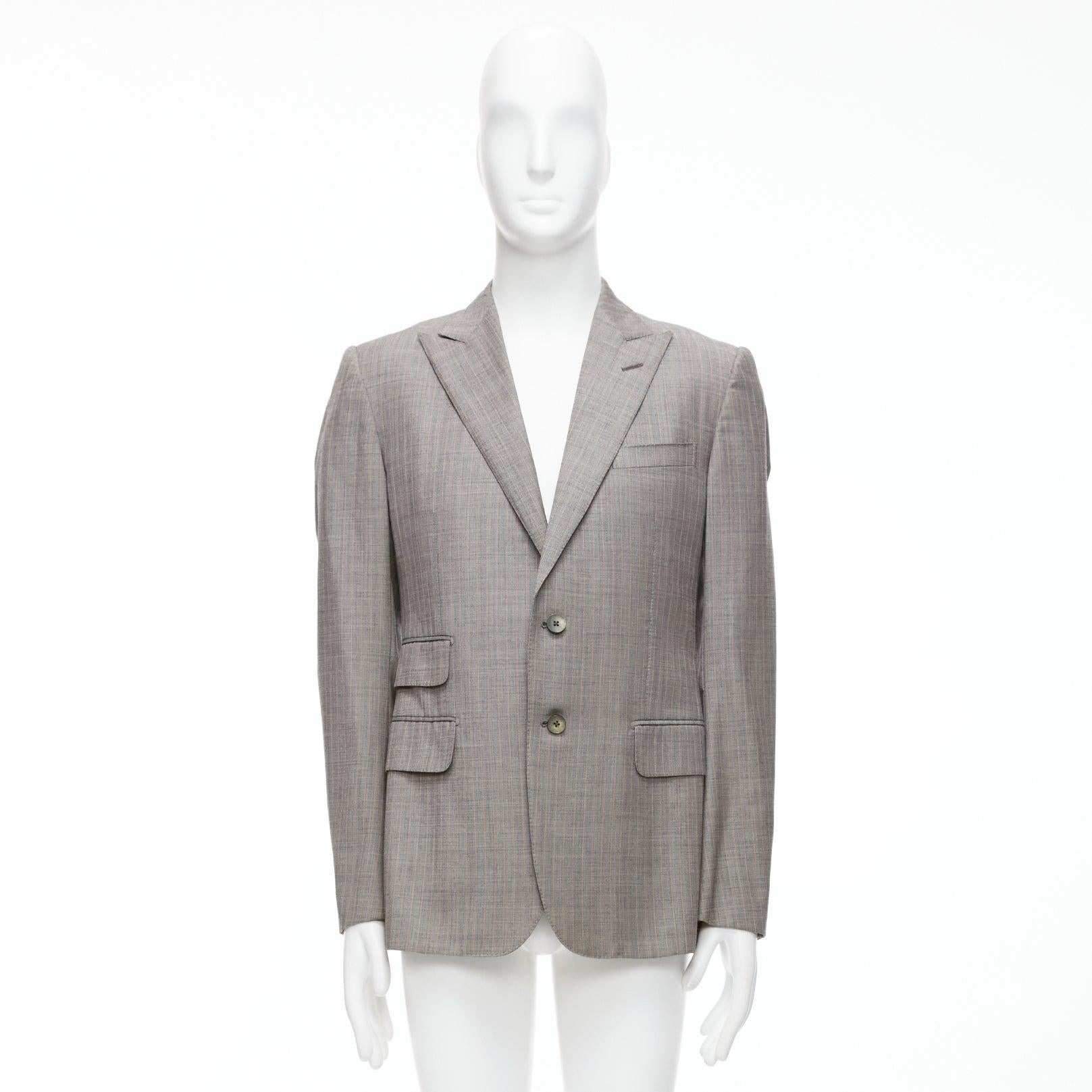 GUCCI 100% wool grey red checkered pocketed boxy long sleeve blazer IT50 L For Sale 5