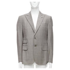 GUCCI 100% Wolle Grau Rot karierter, kastenförmiger Blazer mit langen Ärmeln IT50 L