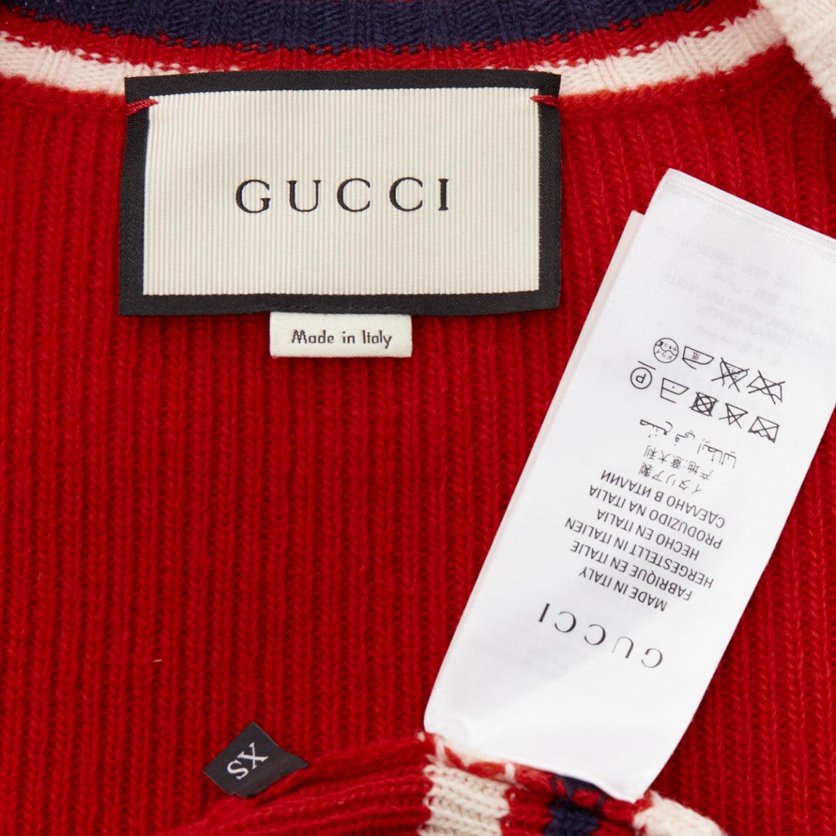 GUCCI 100% lana rojo marino ribete de volantes dobladillo acanalado chaqueta de punto XS 4
