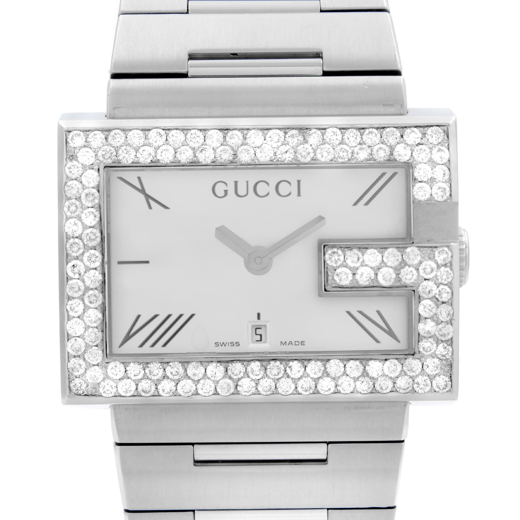 Gucci 100M Custom Diamond G-Bezel White Dial Unisex Sale at 1stDibs
