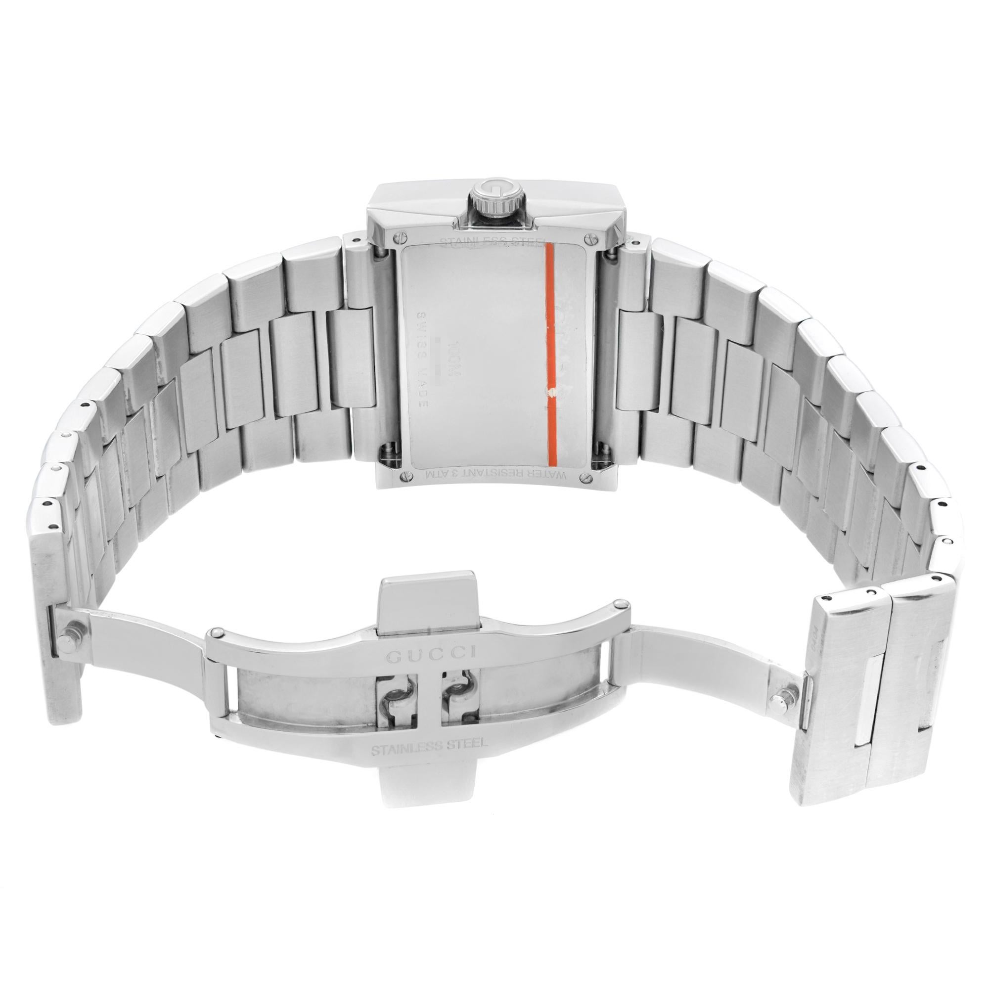 Gucci 100M Steel Rectangular Custom Diamond G-Bezel White Dial Unisex Watch In Excellent Condition In New York, NY