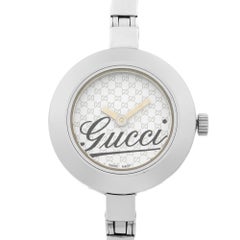 Gucci 105 Steel Monogram Pattern White Dial Quartz Ladies Watch YA105528