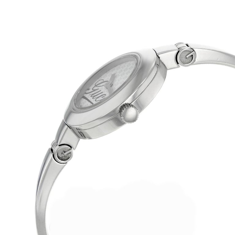 Gucci 105 White Dial Stainless Steel Quartz Ladies Bangle Watch