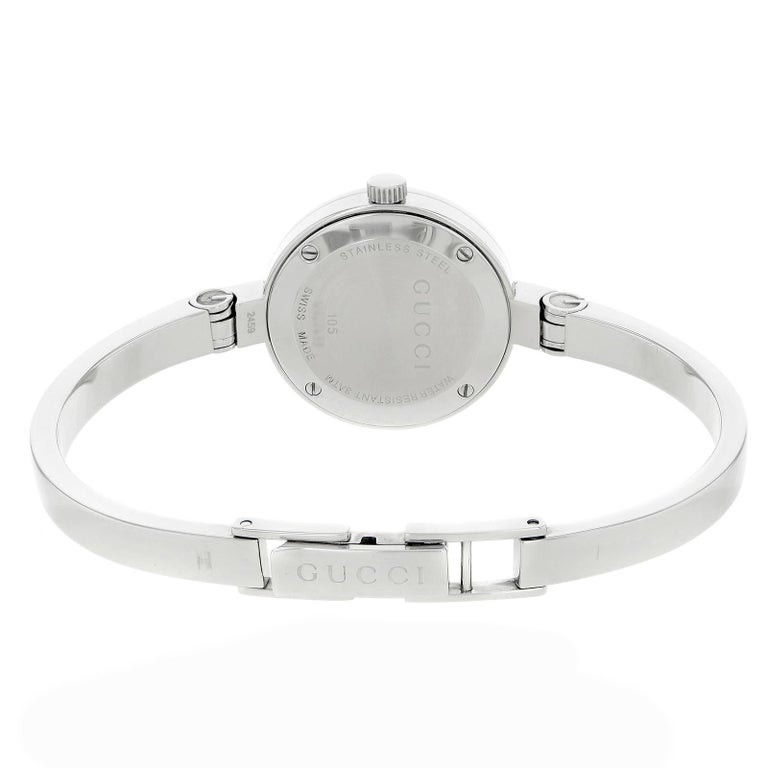 Gucci 105 White Dial Stainless Steel Quartz Ladies Bangle Watch