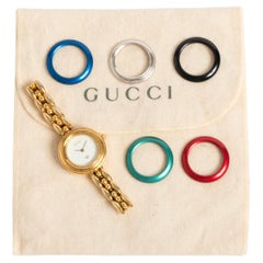 Used Gucci 11.12 Interchangeable Bezel Ladies Wristwatch. Gold Plated. 170mm Bracelet