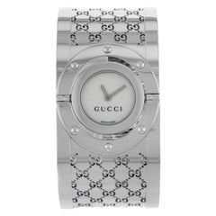 Used Gucci 112 Stainless Steel MOP Dial Quartz Ladies Bangle Watch YA112413 5.0 Avera
