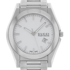 Gucci 115 Pantheon Acero inoxidable Esfera blanca Reloj de cuarzo para hombreYA115210