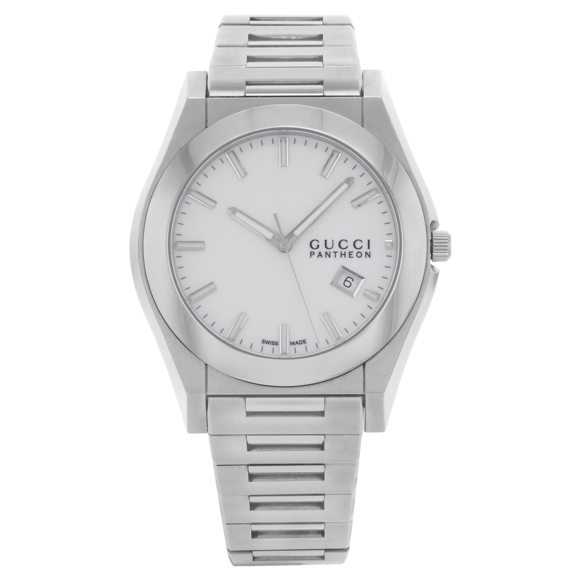 Gucci 115 Pantheon Stainless Steel White Dial Quartz Mens WatchYA115210
