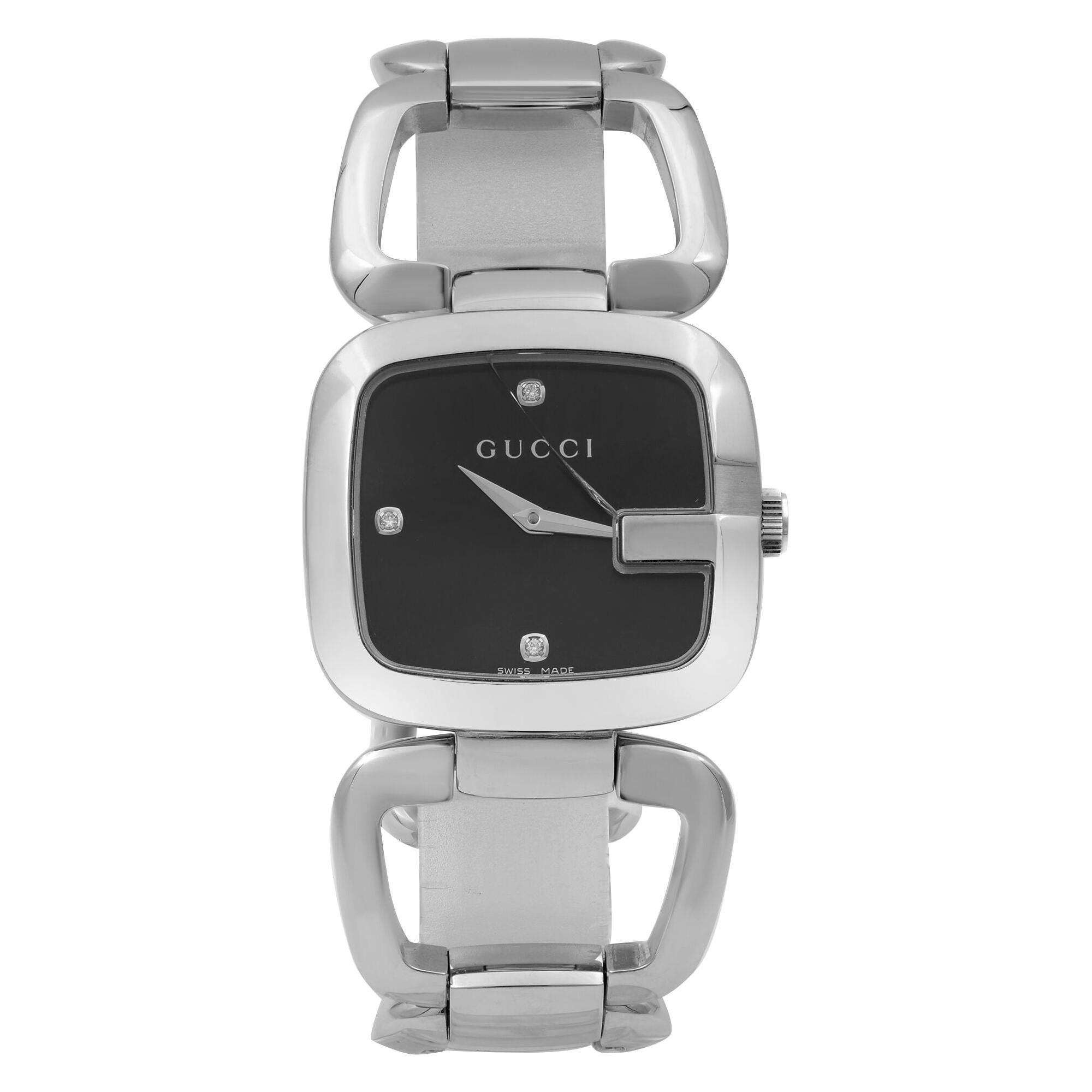 Gucci 125 Diamond Black Dial Stainless Steel Ladies Quartz Watch YA125406