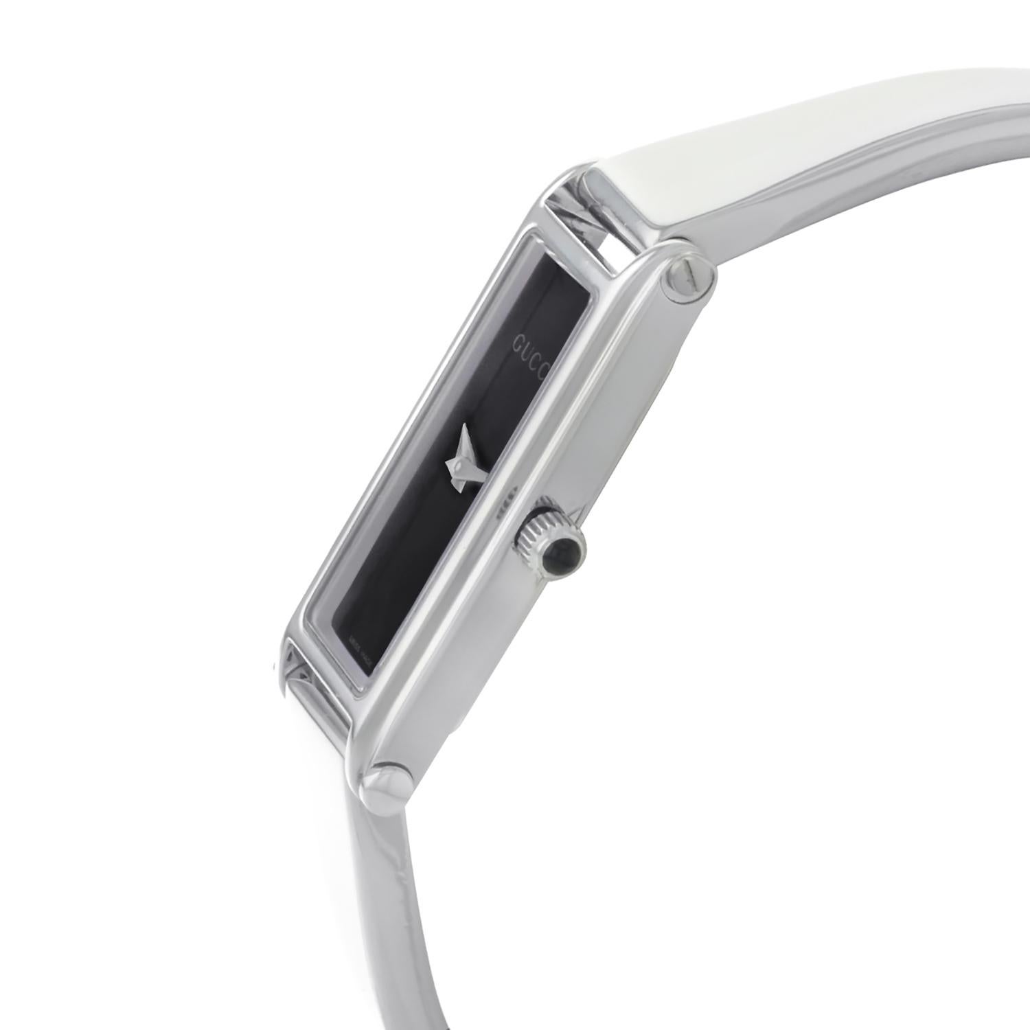 Gucci 1500L Rectangle Black Dial Bangle Steel Quartz Ladies Watch ...