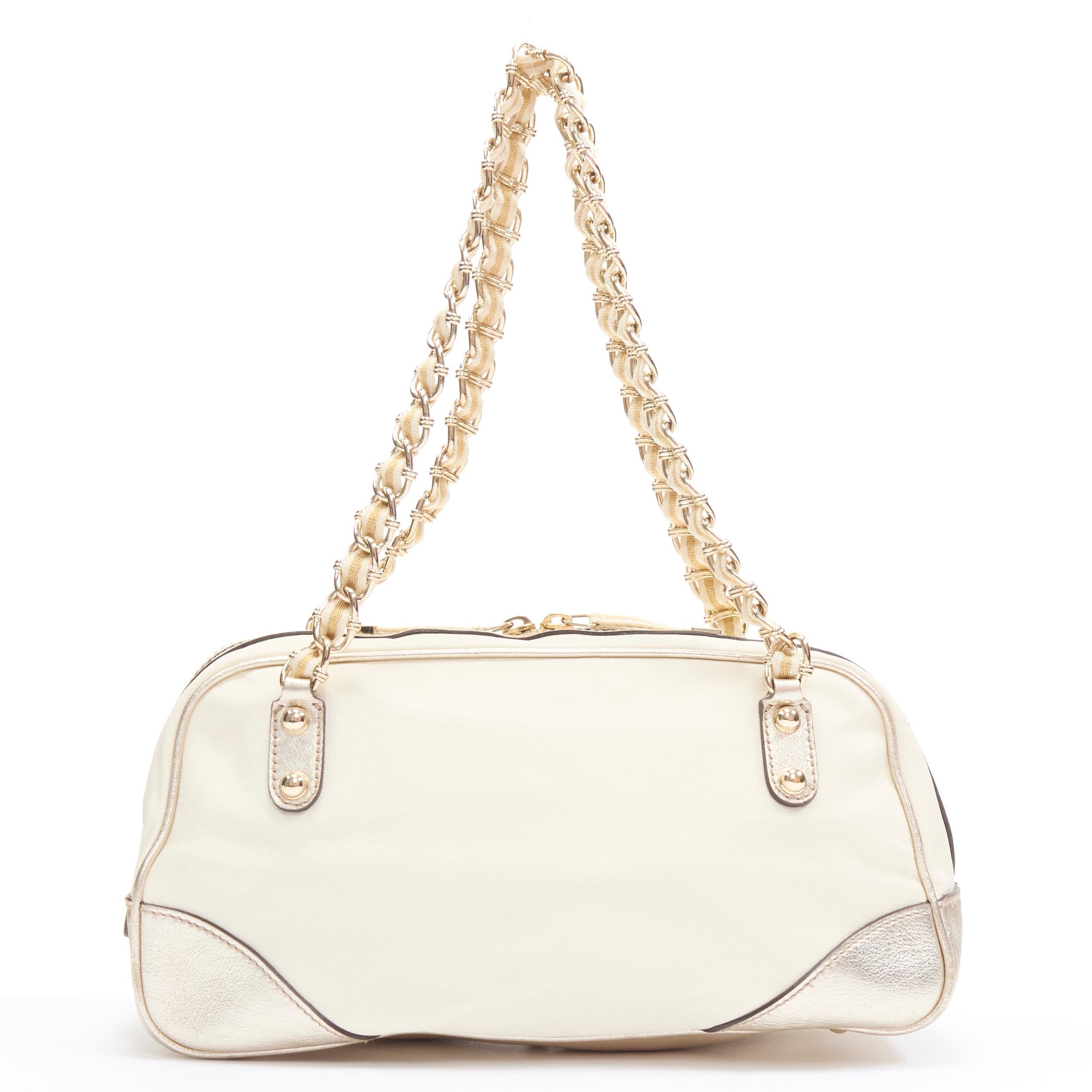 cream bag with gold chain