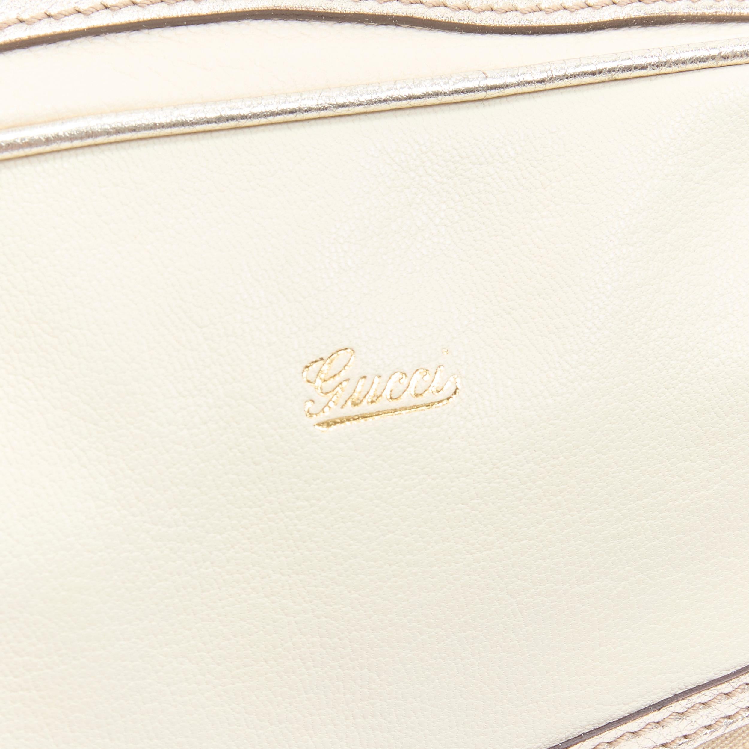 White GUCCI 152462 Capri cream gold leather web zip chain handle shoulder bag