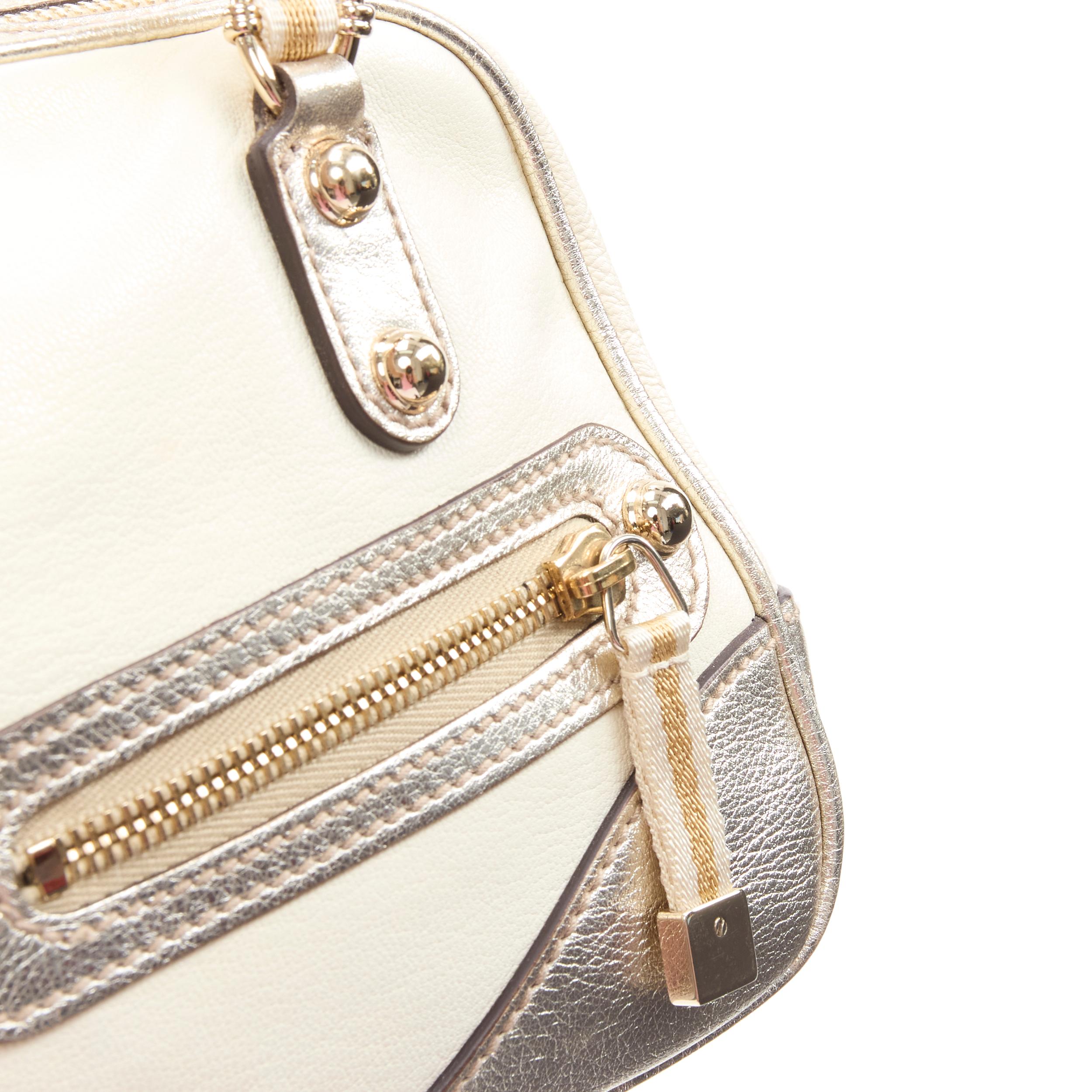 GUCCI 152462 Capri cream gold leather web zip chain handle shoulder bag 1