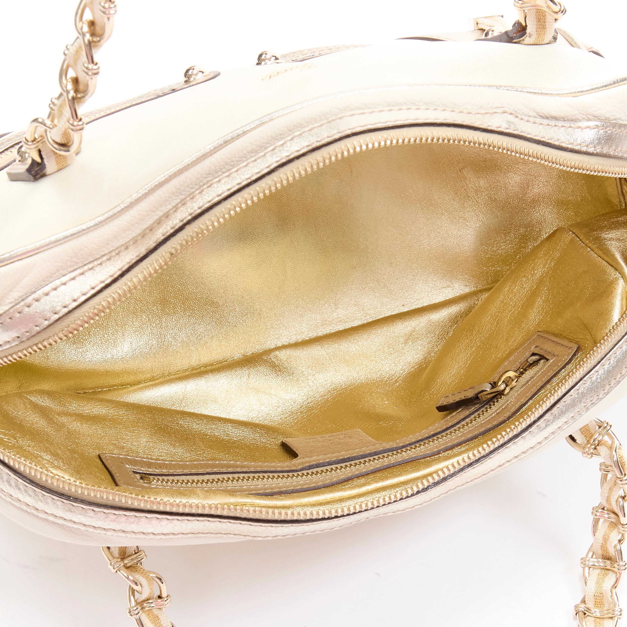 GUCCI 152462 Capri cream gold leather web zip chain handle shoulder bag 1