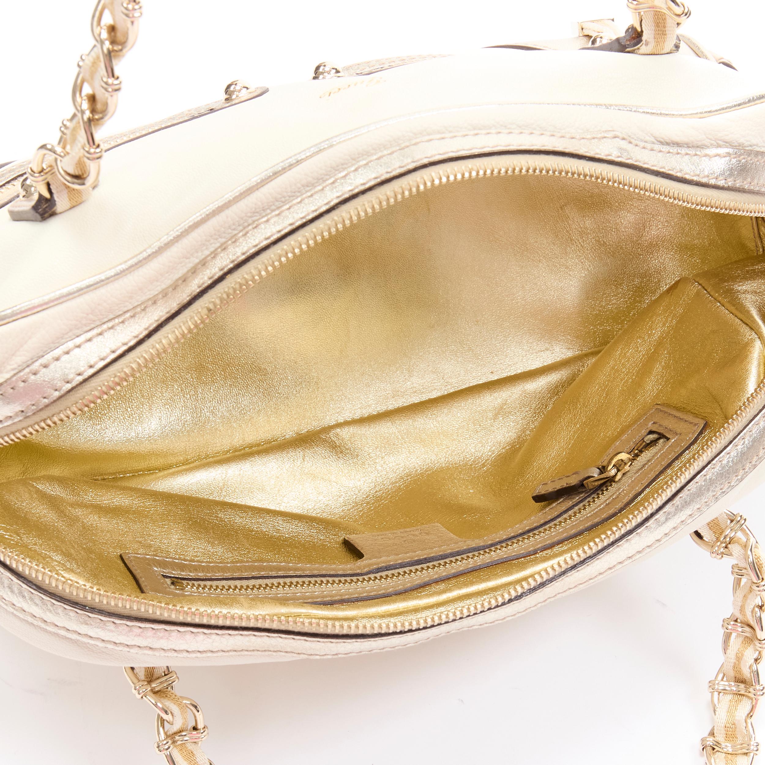 GUCCI 152462 Capri cream gold leather web zip chain handle shoulder bag 3