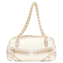 GUCCI 152462 Capri cream gold leather web zip chain handle shoulder bag