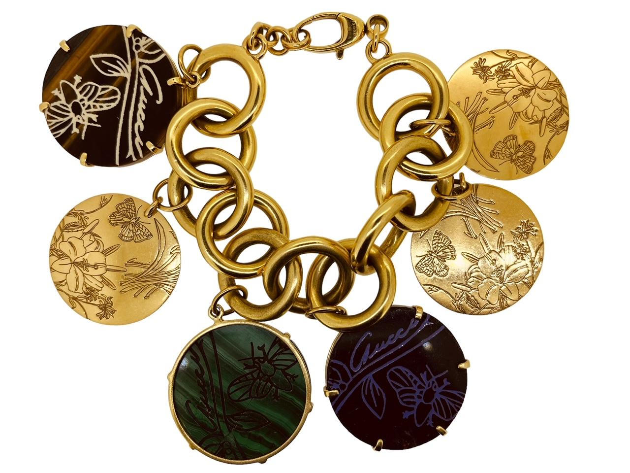 GUCCI 18 Carats Gold Link Bracelet Suspending Six Engraved Discs, Circa 1970's 5