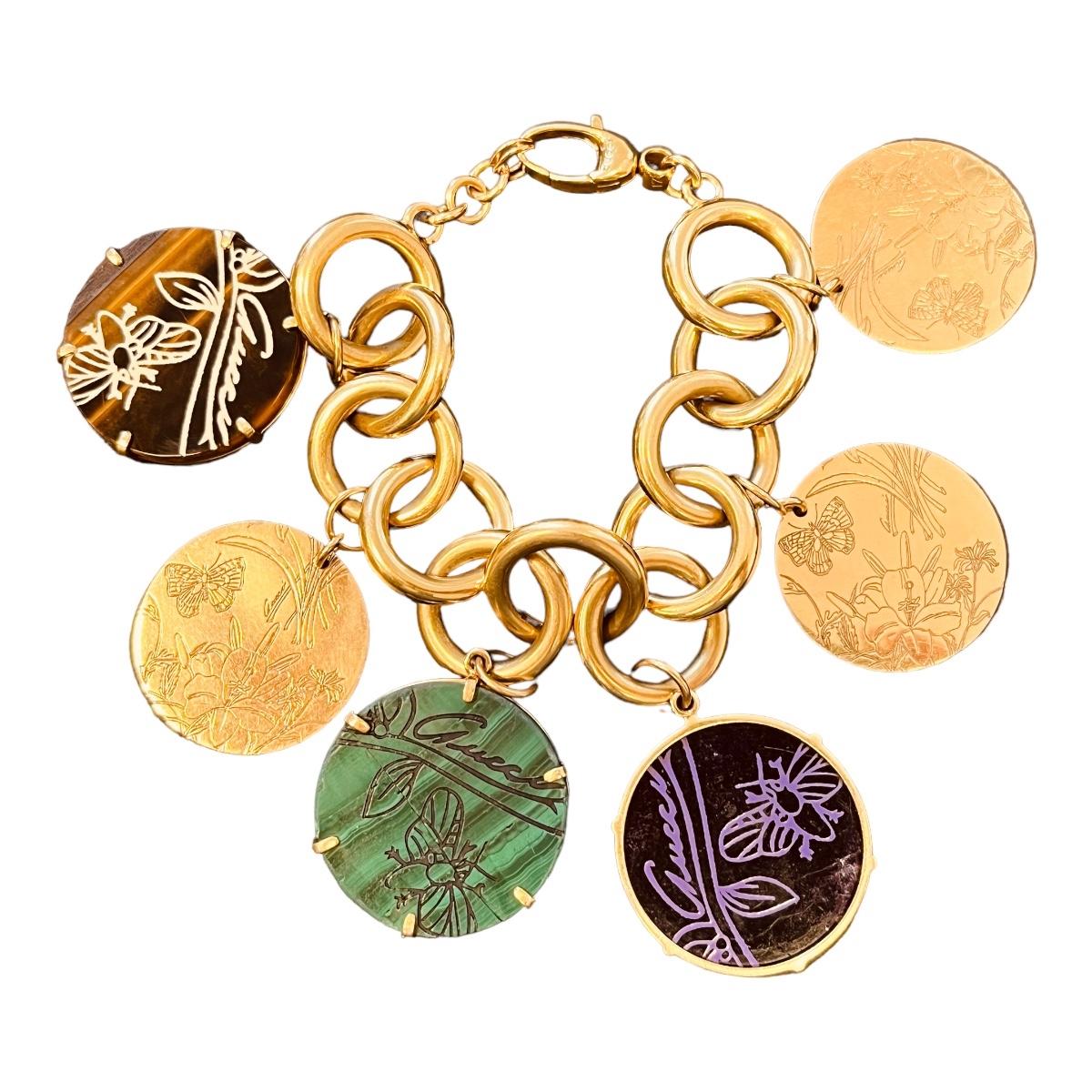 GUCCI 18 Carats Gold Link Bracelet Suspending Six Engraved Discs, Circa 1970's 2