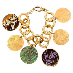 Vintage GUCCI 18 Carats Gold Link Bracelet Suspending Six Engraved Discs, Circa 1970's