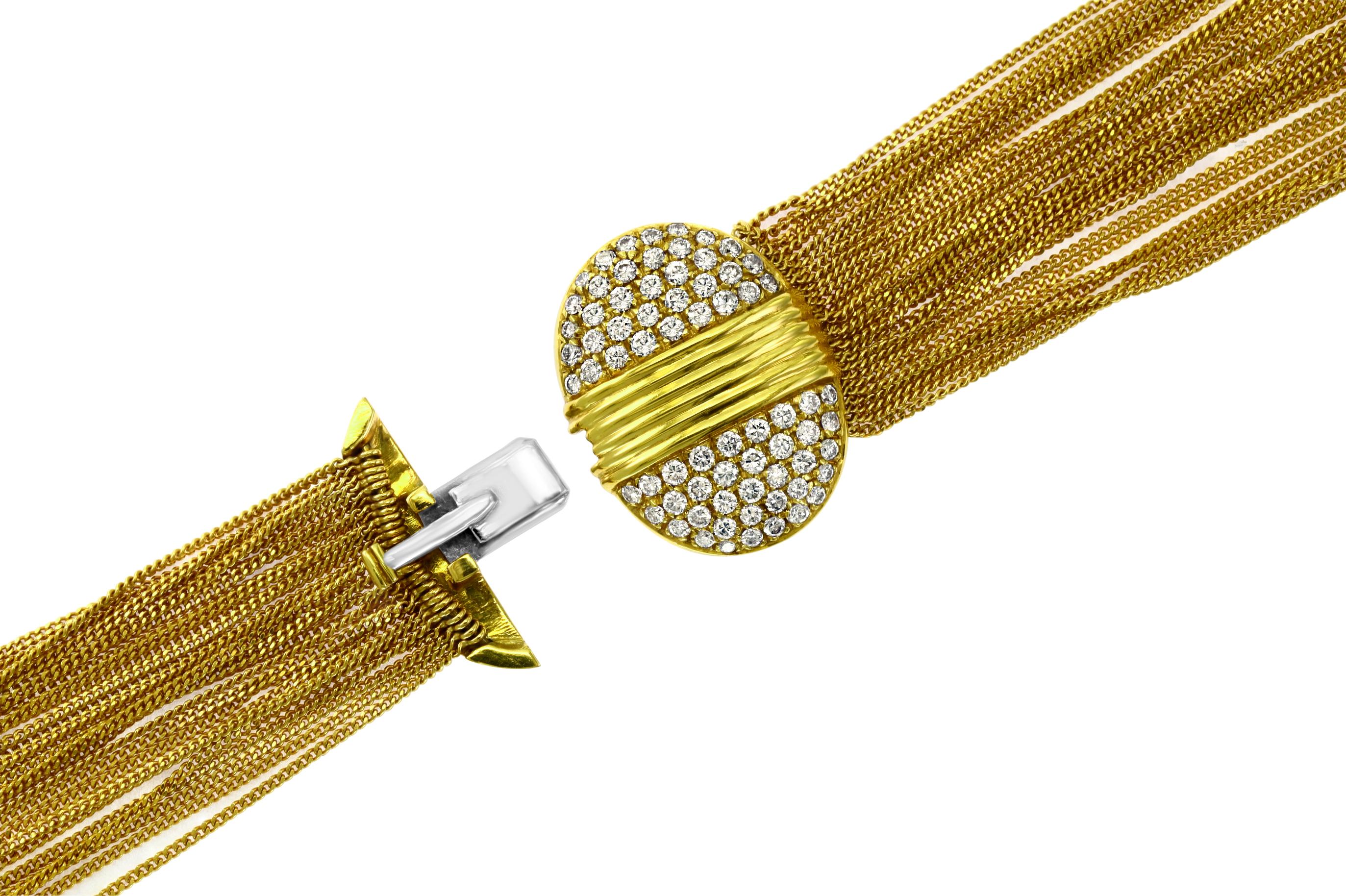 Gucci 18 Karat Gold Mehrstrangige lange Lariat-Halskette mit Diamantverschluss, antik im Angebot 5