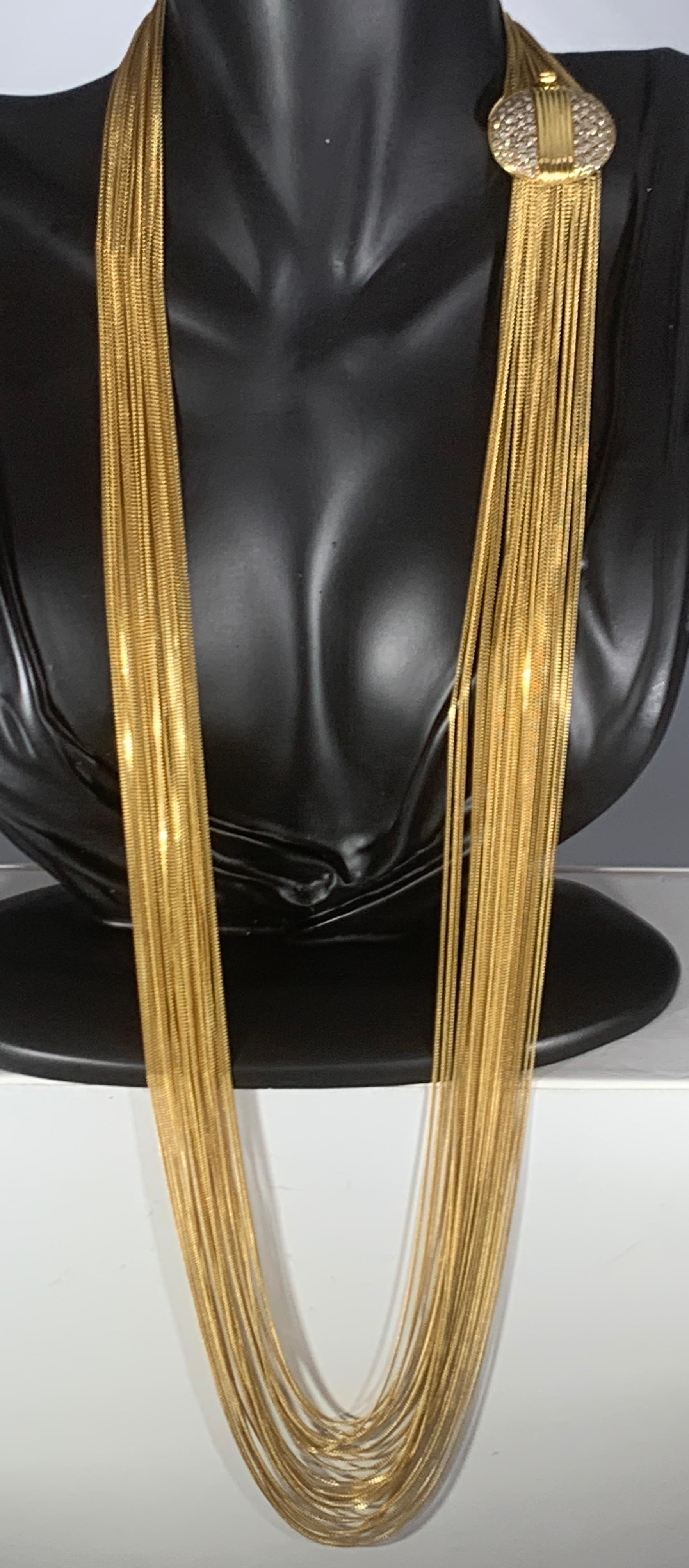 Gucci 18 Karat Gold Multi Strand Long Lariat Necklace Diamond Clasp, Antique For Sale 3