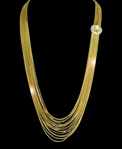 Gucci 18 Karat Gold Multi Strand Long Lariat Necklace Diamond Clasp