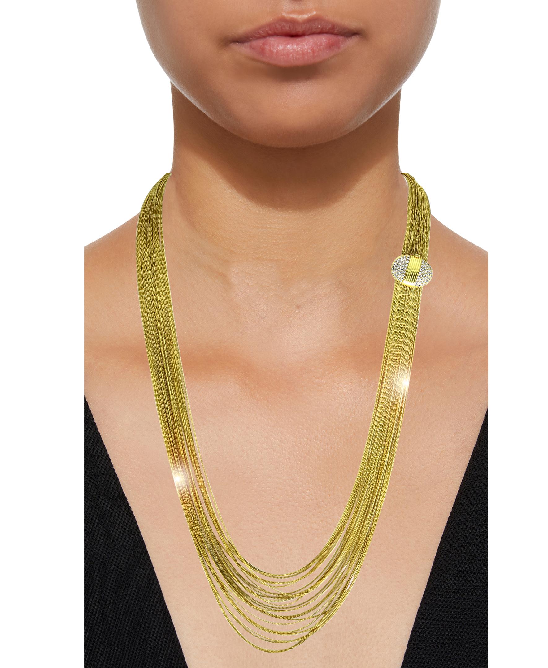 Gucci 18 Karat Gold Mehrstrangige lange Lariat-Halskette mit Diamantverschluss, antik (Rundschliff) im Angebot
