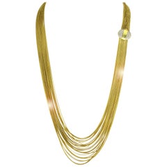 Gucci 18 Karat Gold Multi Strand Long Lariat Necklace Diamond Clasp, Antique