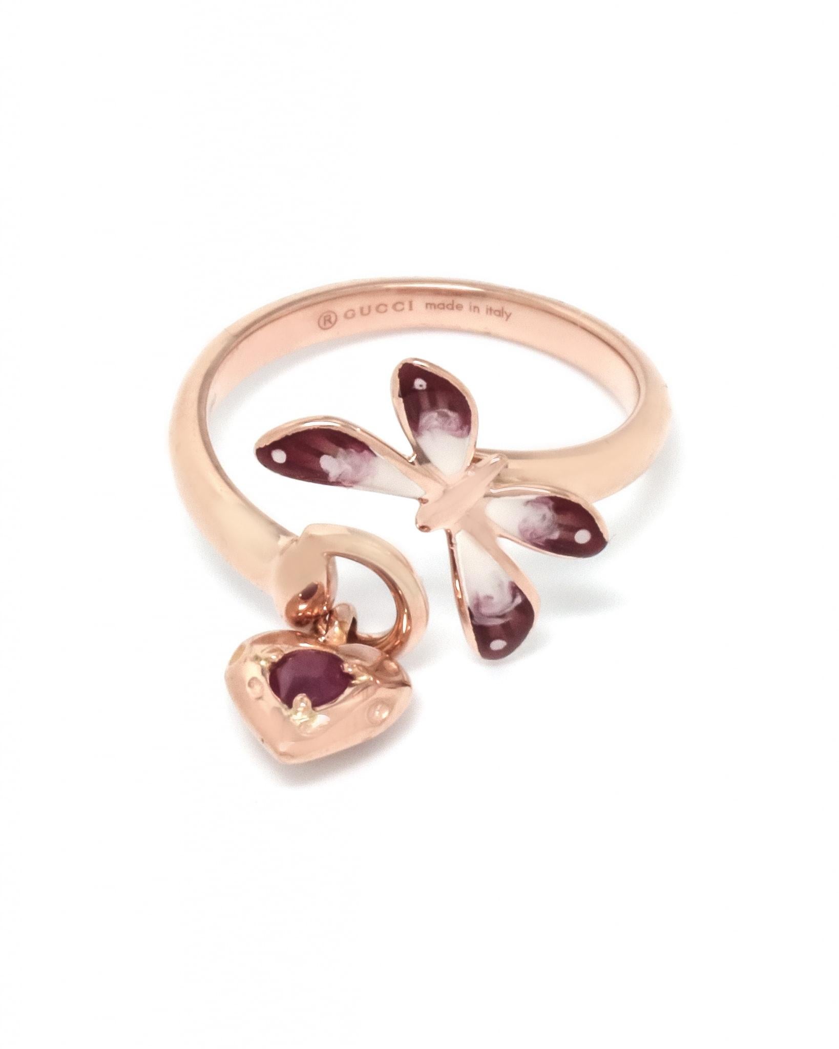 Round Cut Gucci 18 Karat Rose Gold Butterfly Horsebit Ring YBC3910110020