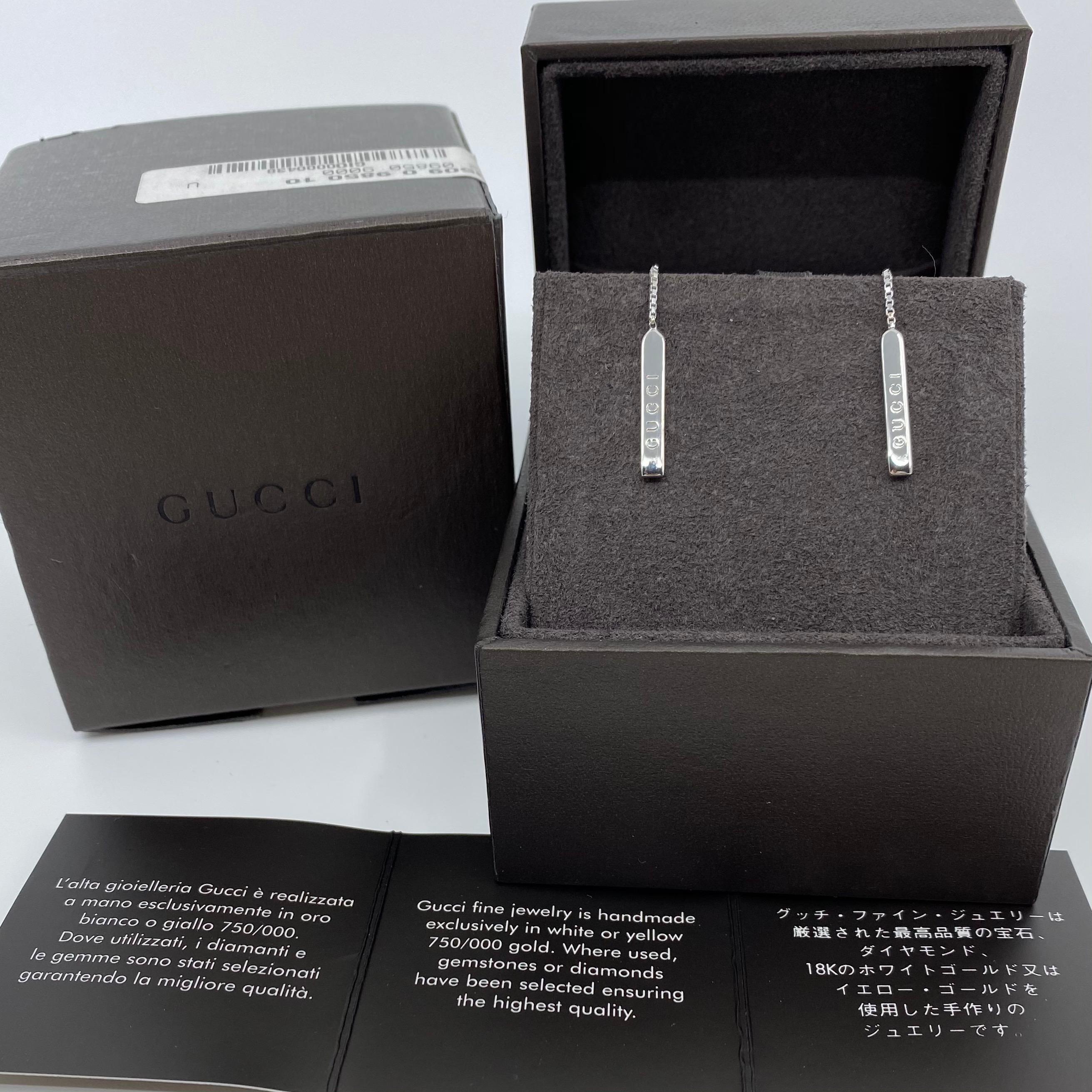 Gucci 18 Karat Weißgold Bar-Lariat-Ohrringe mit Original Gucci-Kasten im Zustand „Hervorragend“ in Birmingham, GB