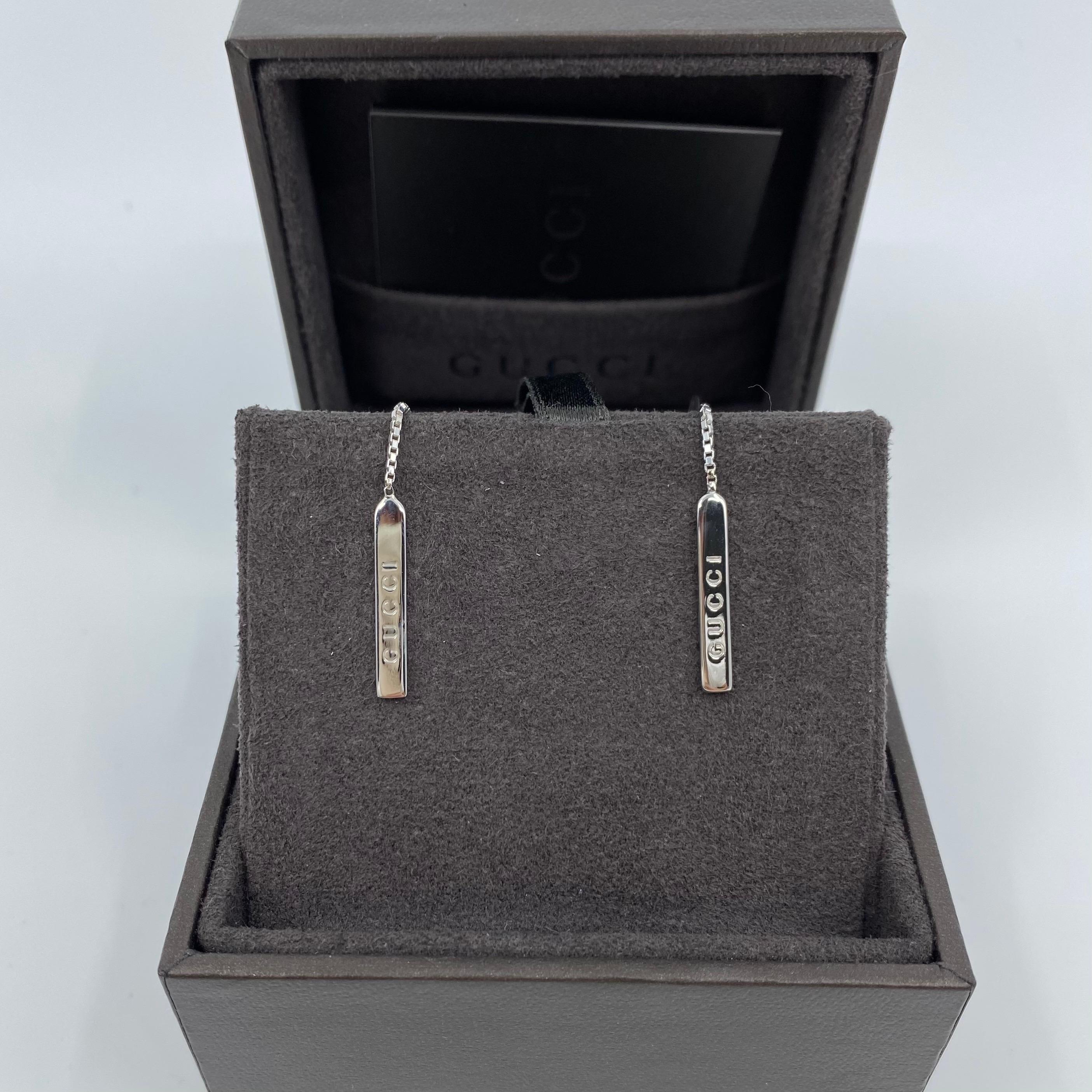 Gucci 18 Karat Weißgold Bar-Lariat-Ohrringe mit Original Gucci-Kasten 2