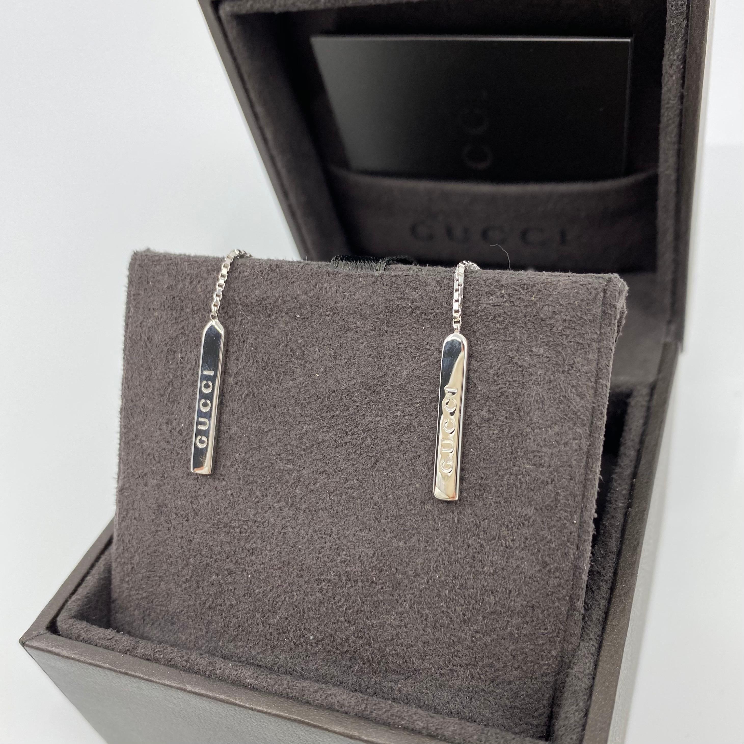 Gucci 18 Karat Weißgold Bar-Lariat-Ohrringe mit Original Gucci-Kasten 3