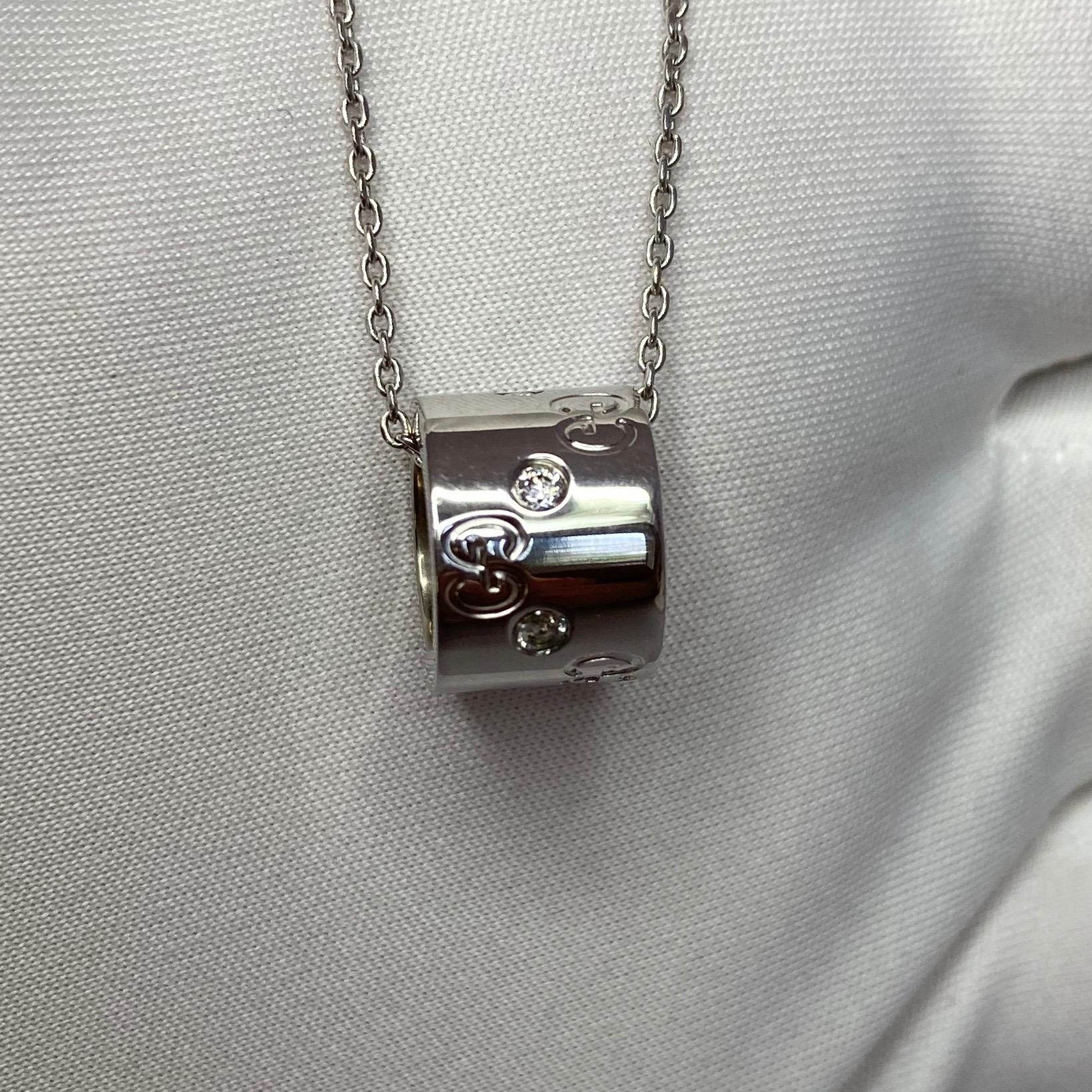Gucci 18 Karat White Gold Diamond Icon Ring Pendant Necklace with Box 2
