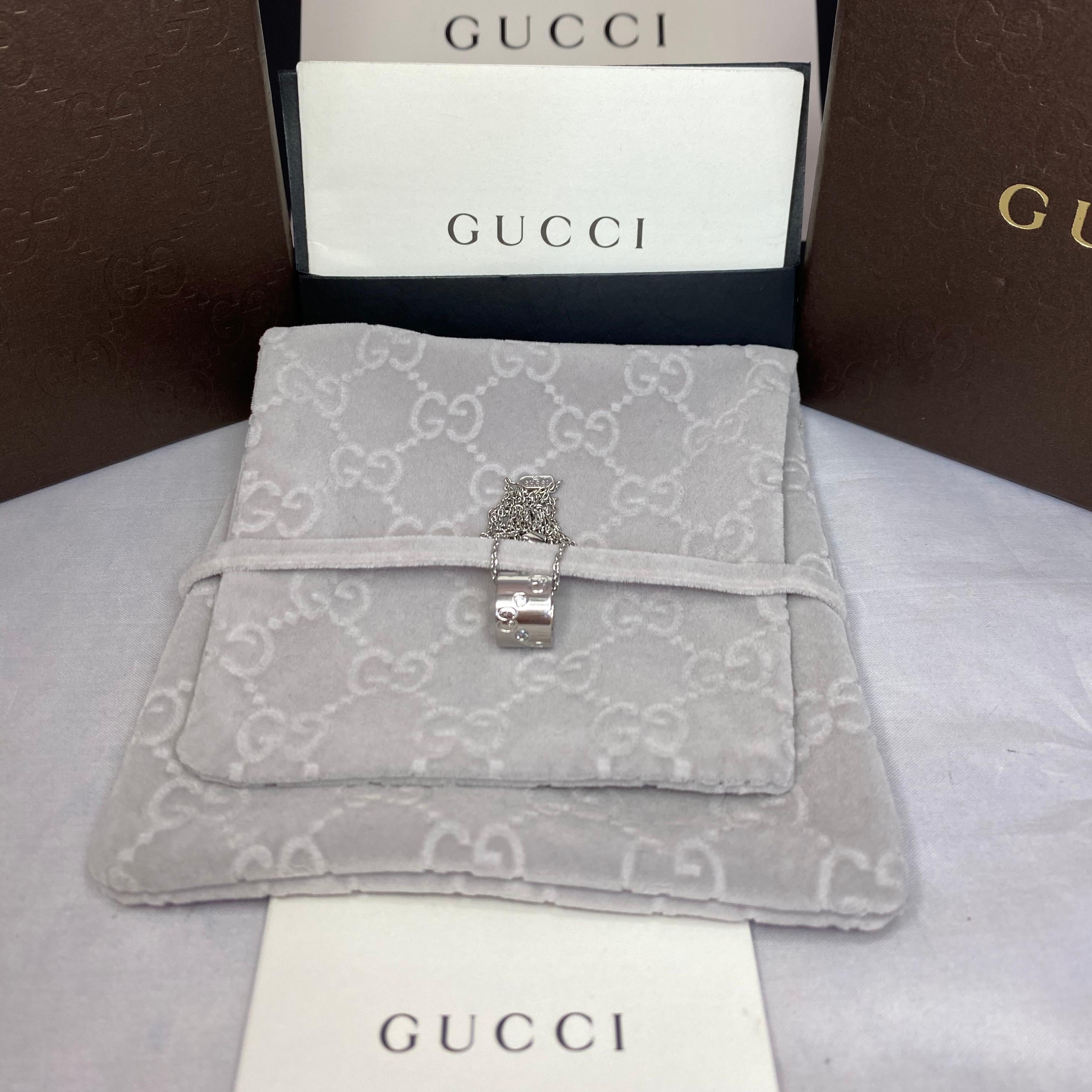 Gucci 18 Karat White Gold Diamond Icon Ring Pendant Necklace with Box 3