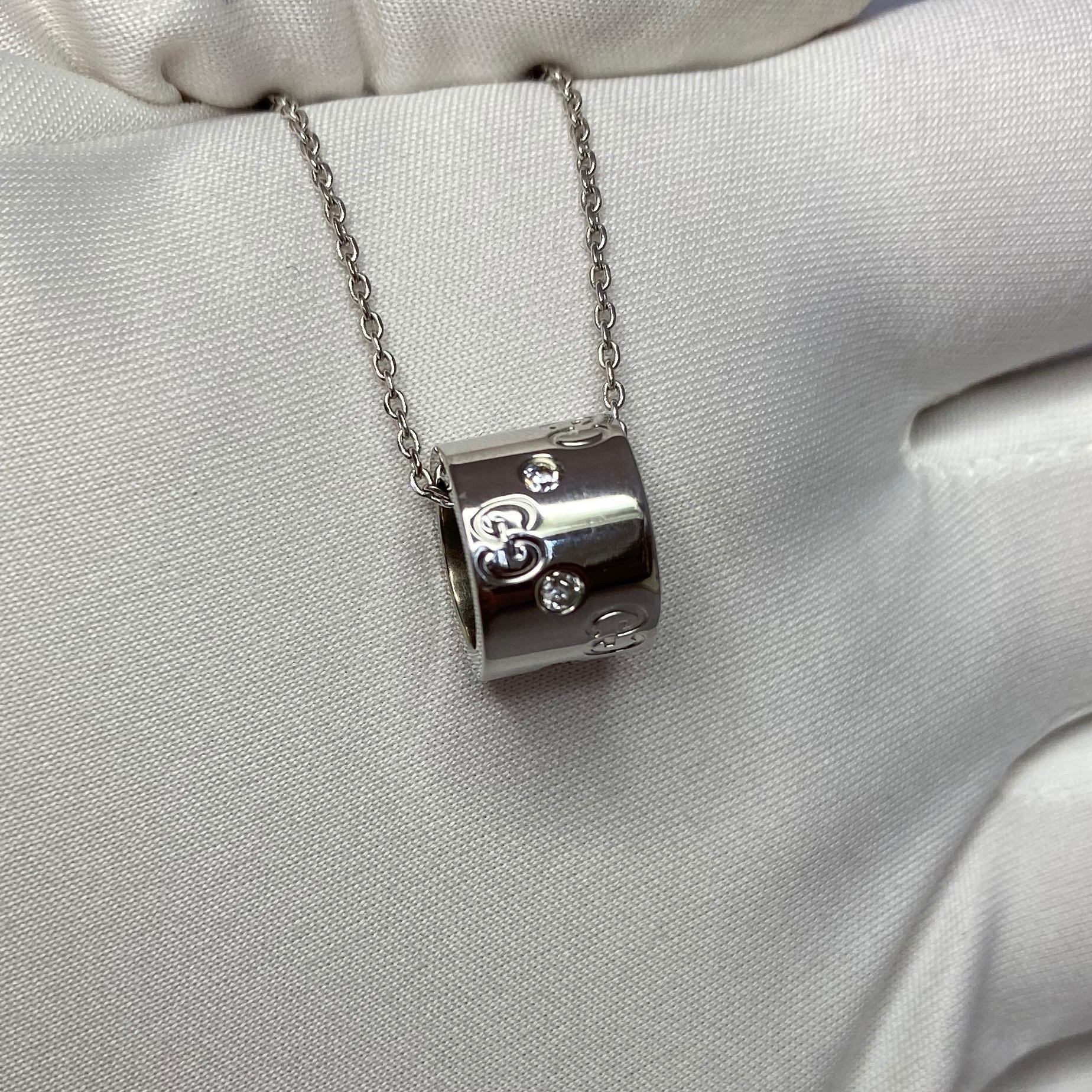 Gucci 18 Karat White Gold Diamond Icon Ring Pendant Necklace with Box 4