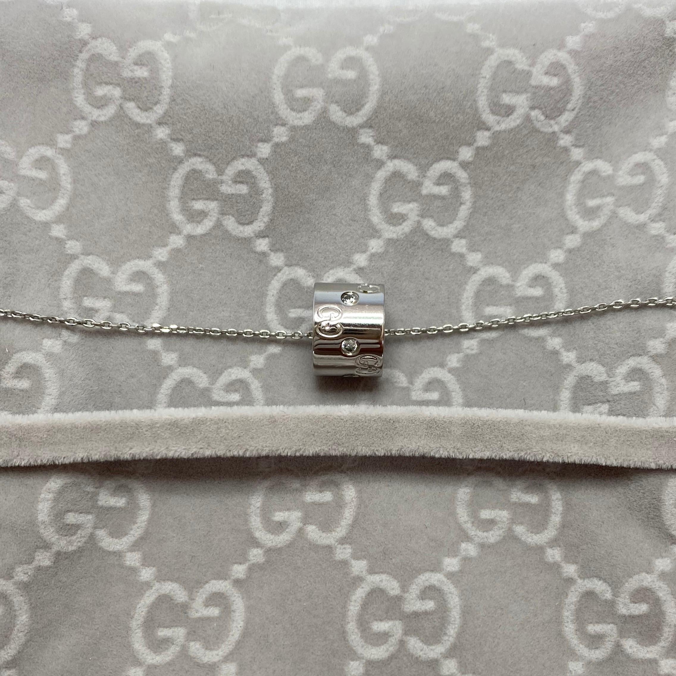 Gucci 18 Karat White Gold Diamond Icon Ring Pendant Necklace with Box 1