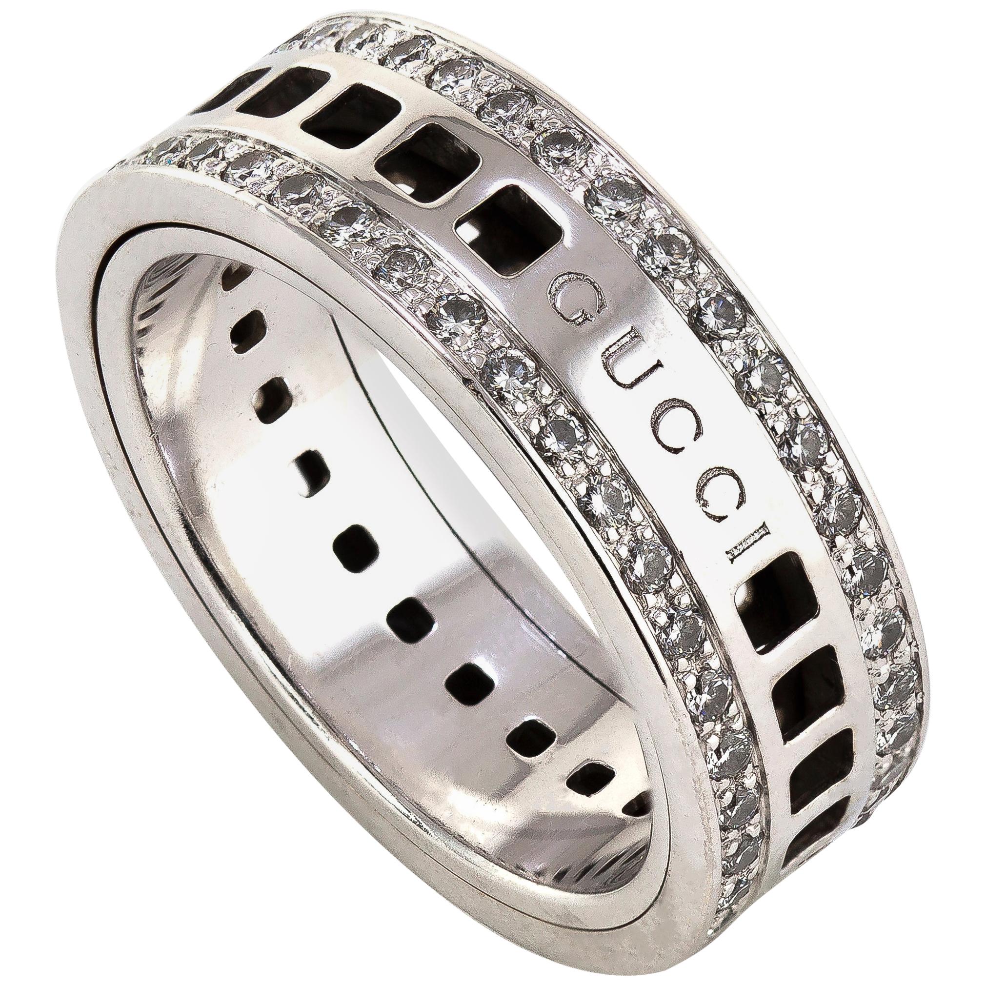 Gucci 18 Karat White Gold Spinning Ring with Diamonds