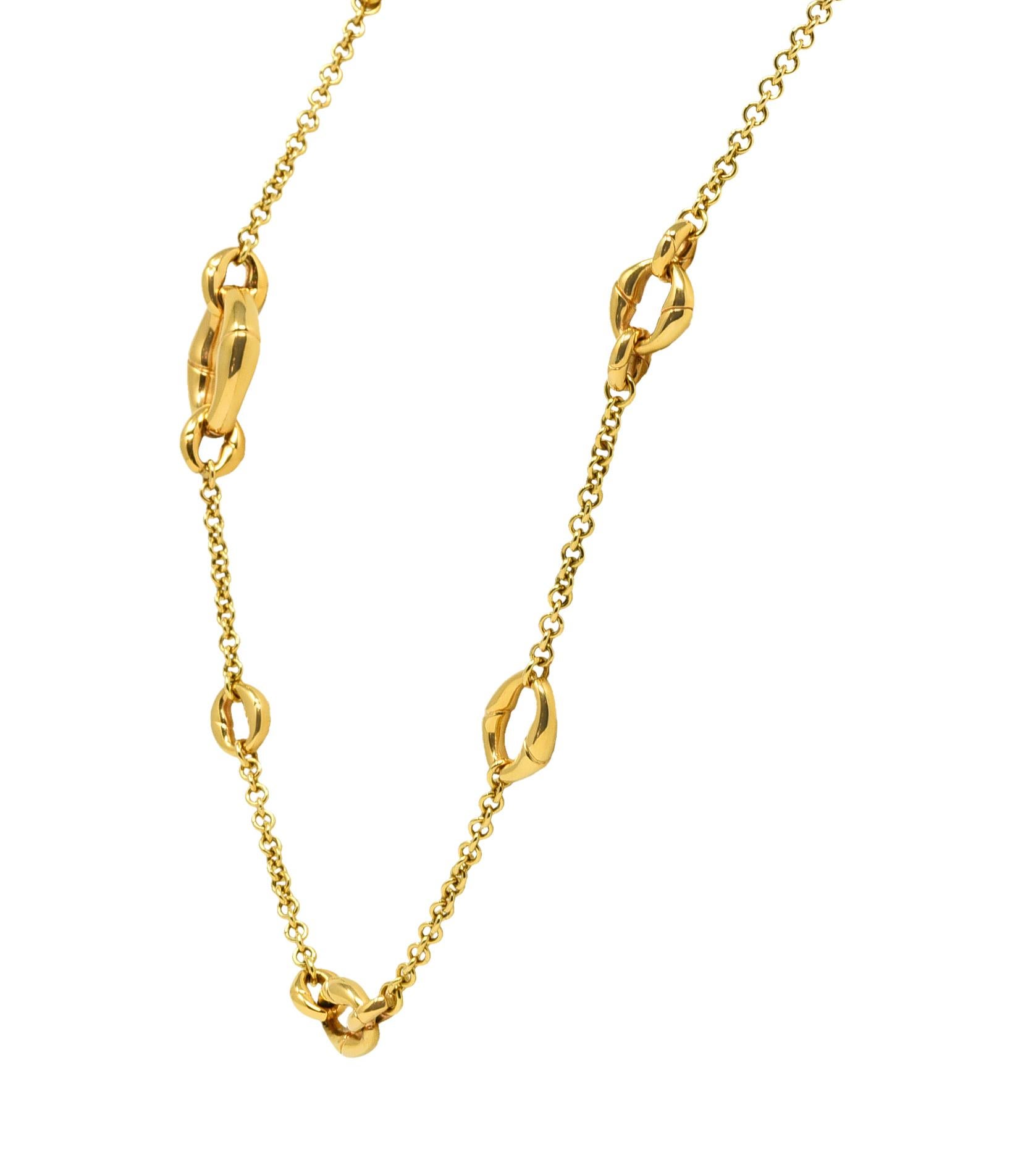 Gucci 18 Karat Yellow Gold Bamboo Link Station Necklace In Excellent Condition In Philadelphia, PA
