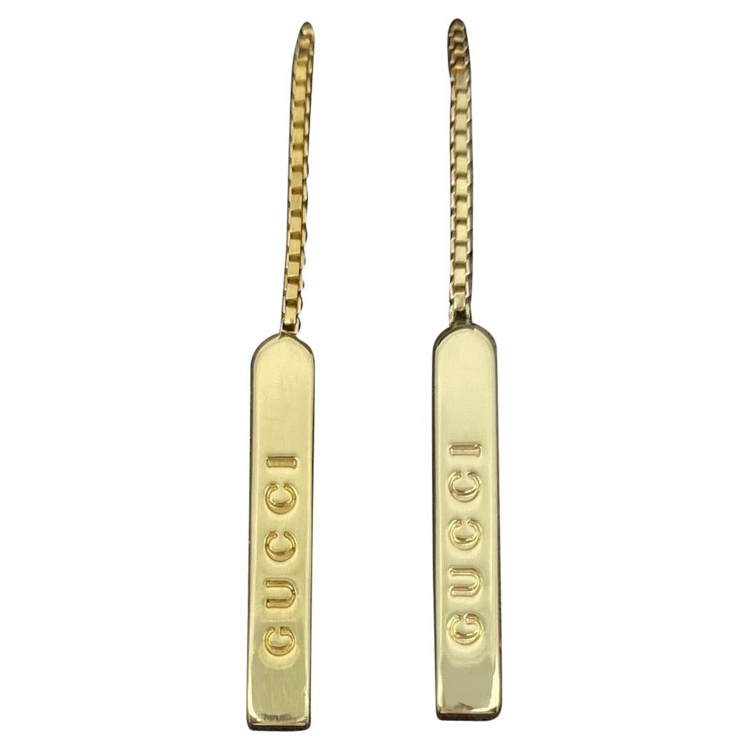 Gucci 18 Karat Yellow Gold Bar Lariat Dangle Earrings with Original Gucci Box